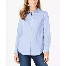Charter Club Women's Button Front Top Blue Size 18