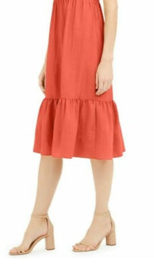 INC  International Concepts Women's Linen Blend Twist Front Midi Dress Orange Size Small