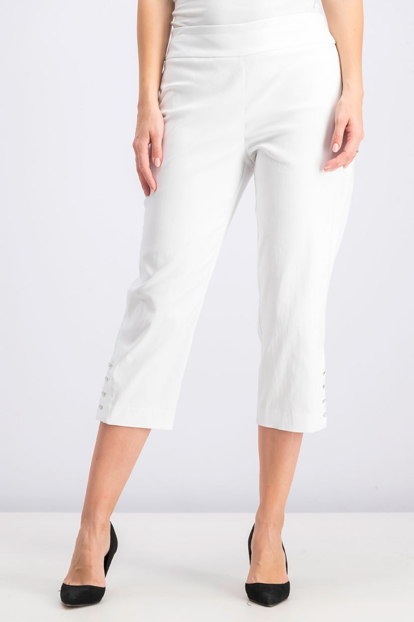 JM Collection Women's Button Hem Tummy Control Capris White Size Large