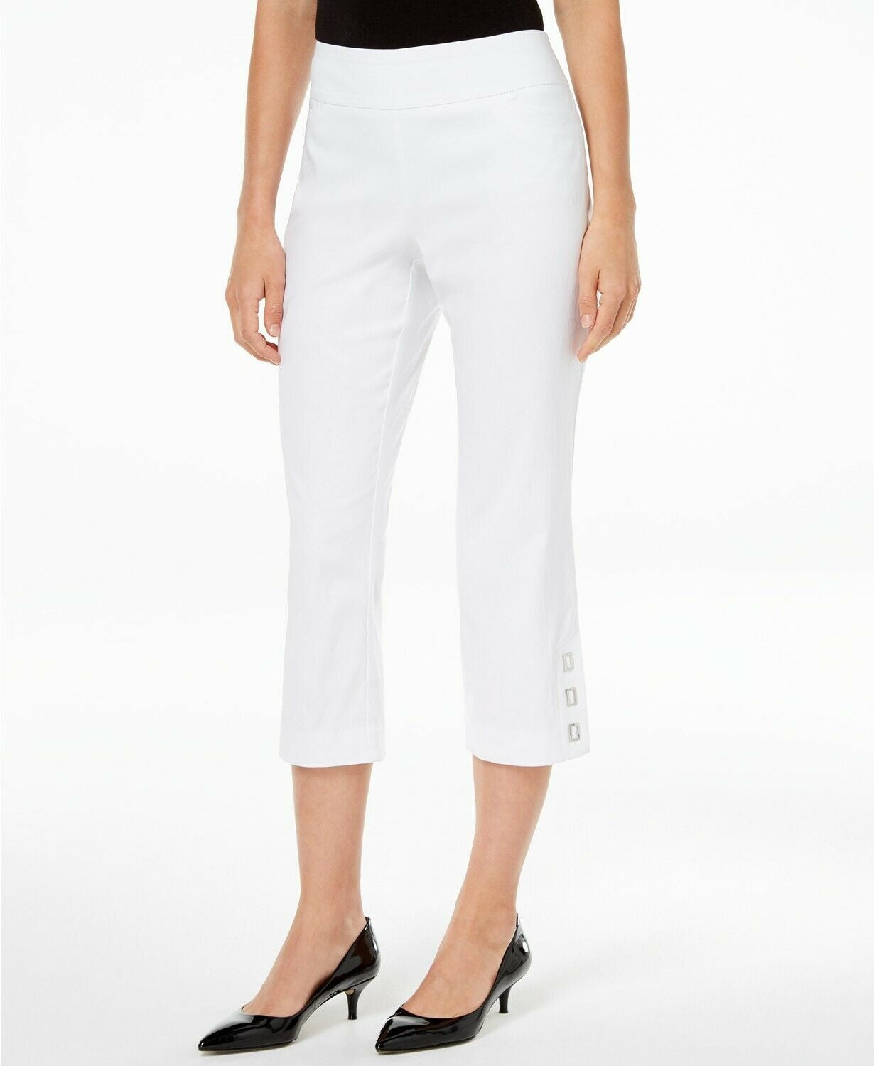 JM Collection Women's Button Hem Tummy Control Capris White Size Large