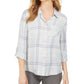 Style & Co Women's Plaid One Pocket Shirt Grey Size X-Large