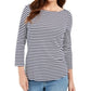 Charter Club Women's 3/4 Sleeve Striped Top  White/Navy Size Small