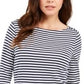 Charter Club Women's 3/4 Sleeve Striped Top  White/Navy Size Small