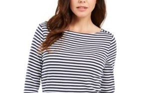 Charter Club Women's 3/4 Sleeve Striped Top  White/Navy Size Small
