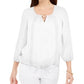 JM Collection Women's Crochet Trim Tie Top White Size Medium