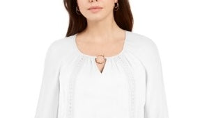 JM Collection Women's Crochet Trim Tie Top White Size Medium