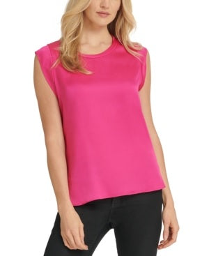 DKNY Women's Flutter Cap Sleeve Top Fuchsia Size X-Small