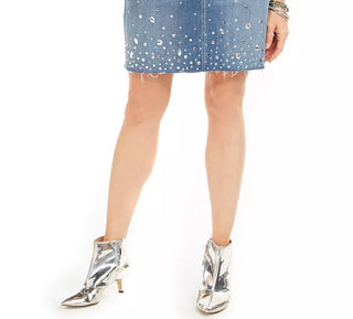 INC  International Concepts Women's Curvy Fit Rhinestone Embellished Denim Skirt  Blue Size 0
