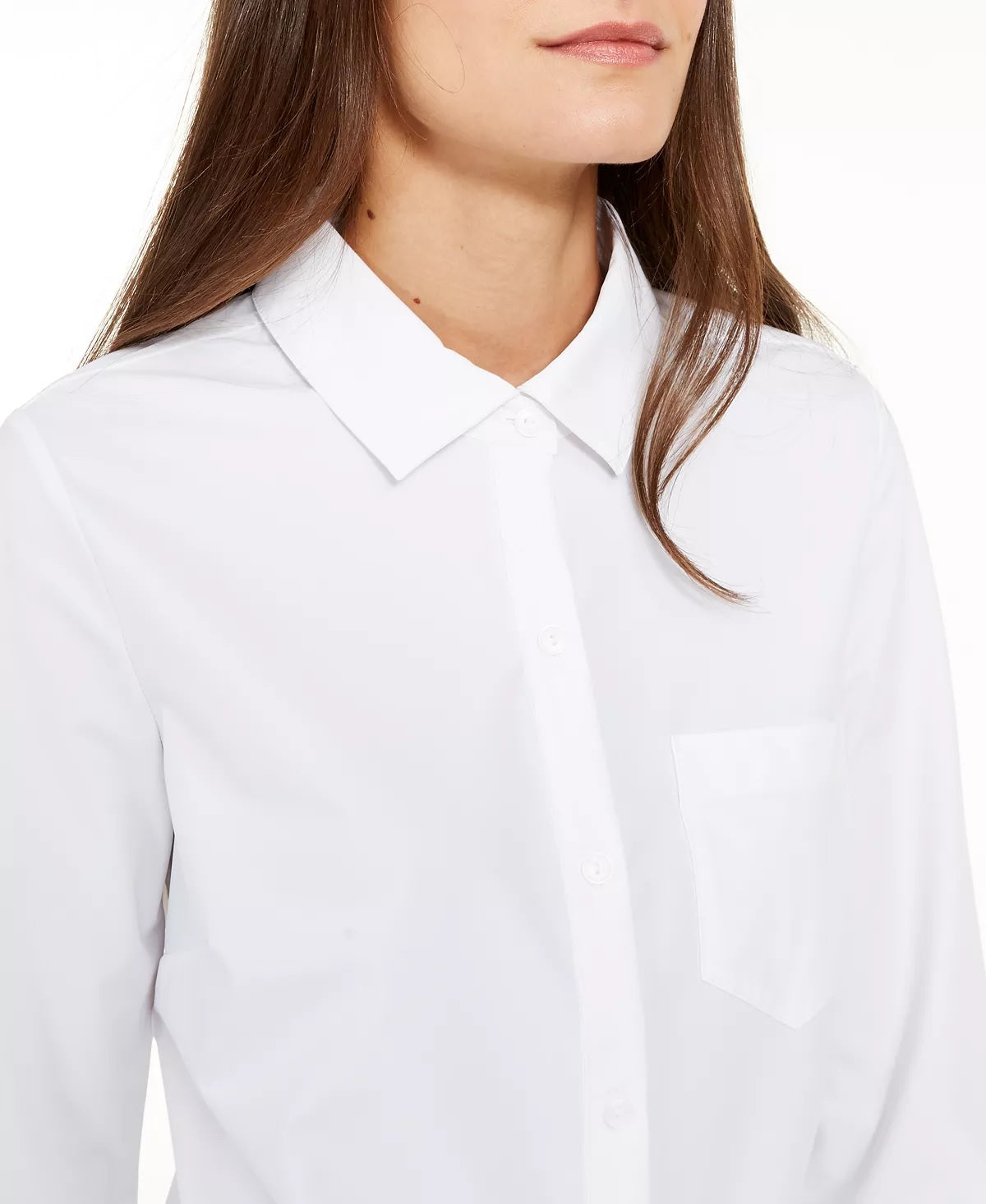 Alfani Women's Long Sleeve Knit Button Front Top White Size Petite Medium