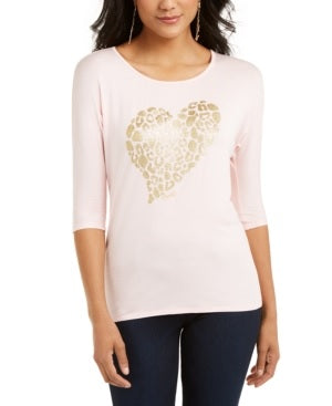 Thalia Sodi Women's Metallic Printed Top Pink Size X-Large