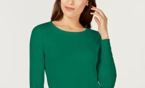 Alfani Women's Blouse Small Knit Long-Sleeve Ruched Green Size Small