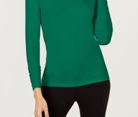 Alfani Women's Blouse Small Knit Long-Sleeve Ruched Green Size Small