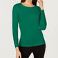 Alfani Women's Blouse Small Knit Long-Sleeve Ruched Green Size Small