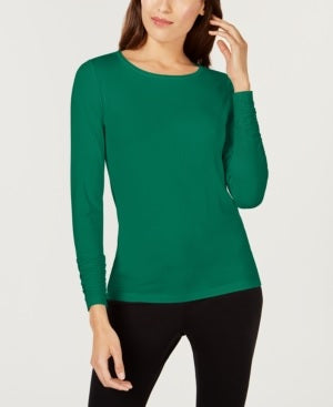 Alfani Women's Blouse Small Knit Long-Sleeve Ruched Green Size Small