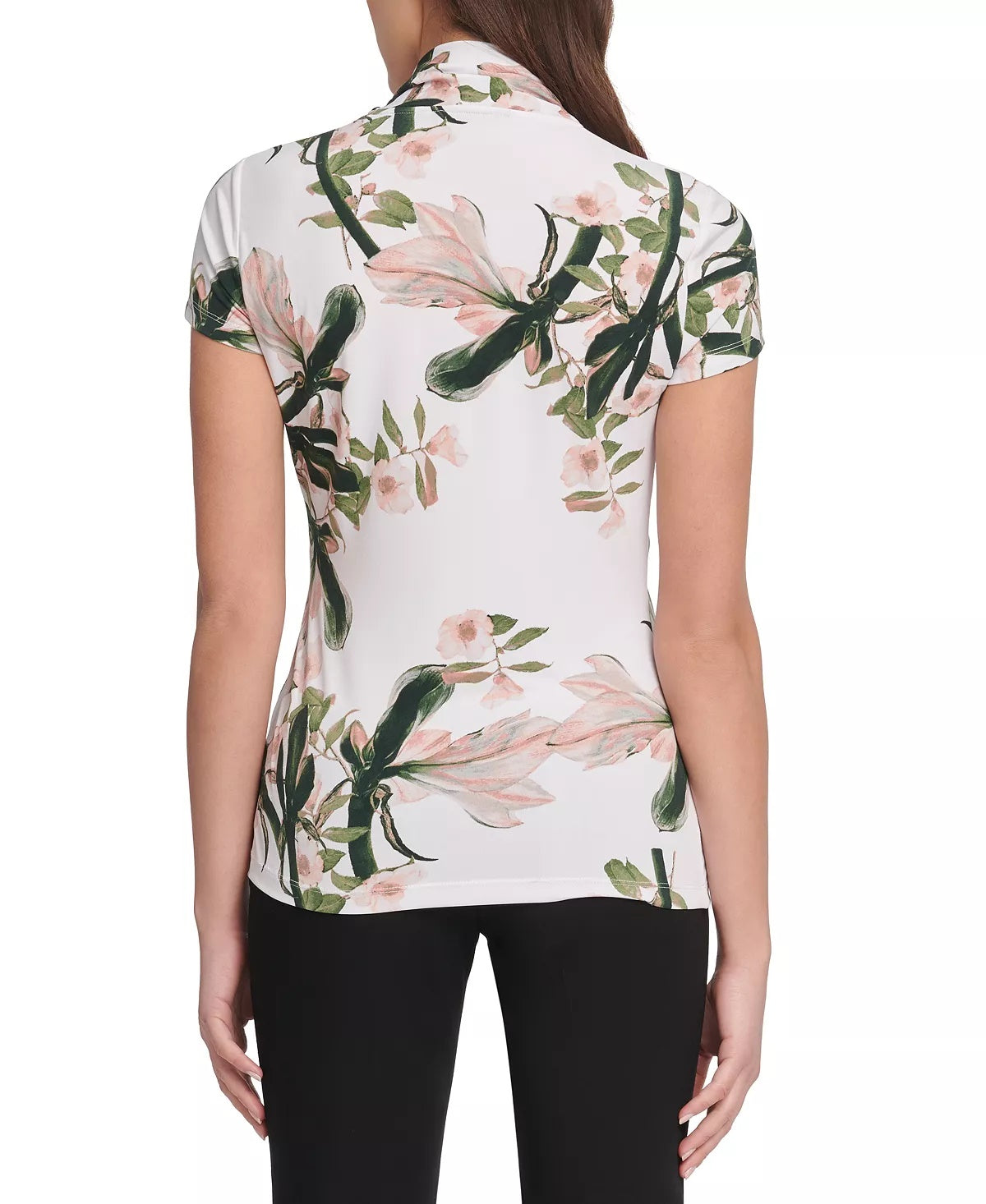 DKNY Women's Floral-Print Ruched Top White Size X-Large
