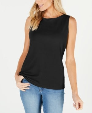 Karen Scott Women's Boat-Neck Cotton Tank Top Black Size Medium