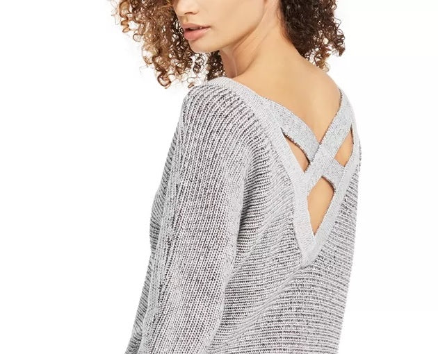 Bar III Women's Crisscross-Back Tunic Sweater Gray Size Medium