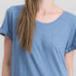 Style & Co Women's Cuffed-Sleeve Cotton T-Shirt Blue Size Small