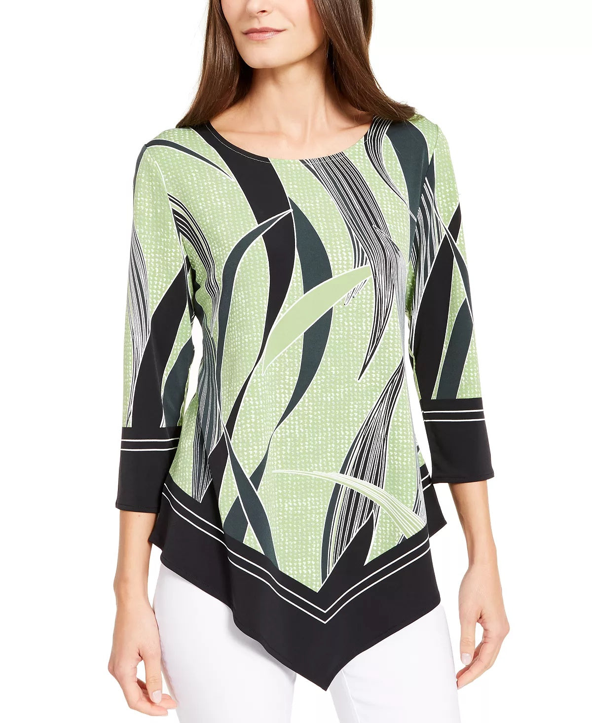 Charter Club Women's Petite Printed Handkerchief-Hem Shirtdress Green Size Petite