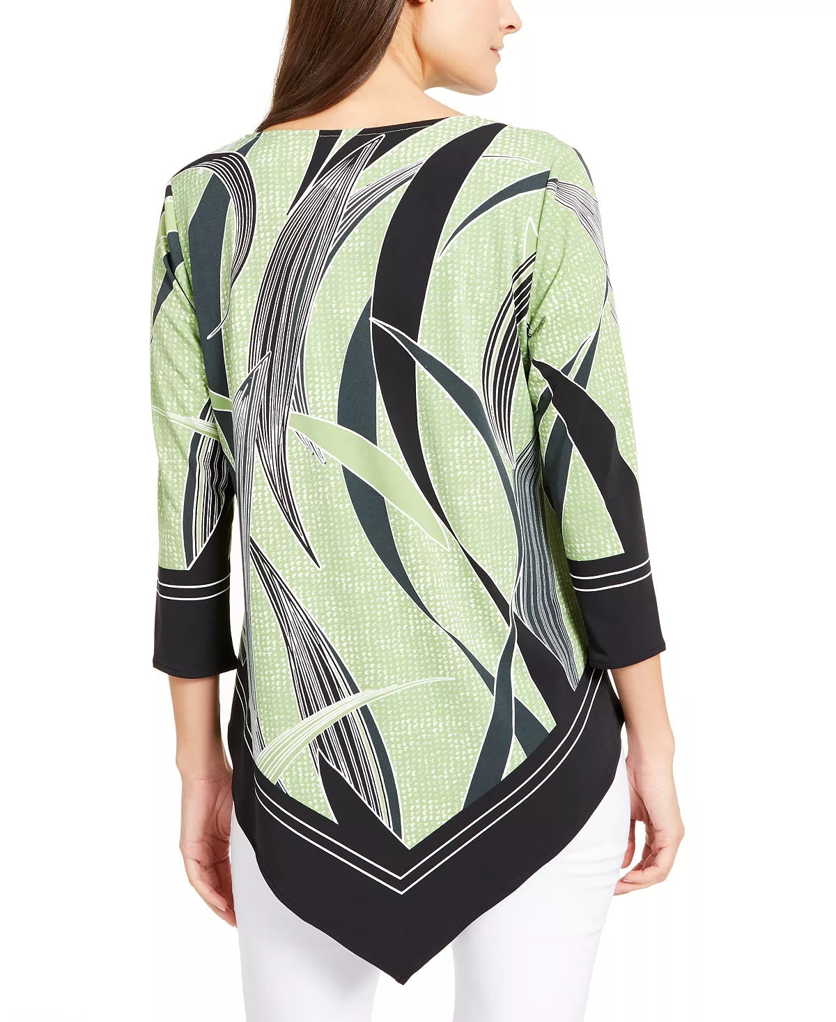 Charter Club Women's Petite Printed Handkerchief-Hem Shirtdress Green Size Petite