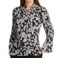 DKNY Women's Floral-Printed Pleated Top Charcoal Size X-Large