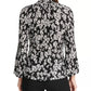 DKNY Women's Floral-Printed Pleated Top Charcoal Size X-Large