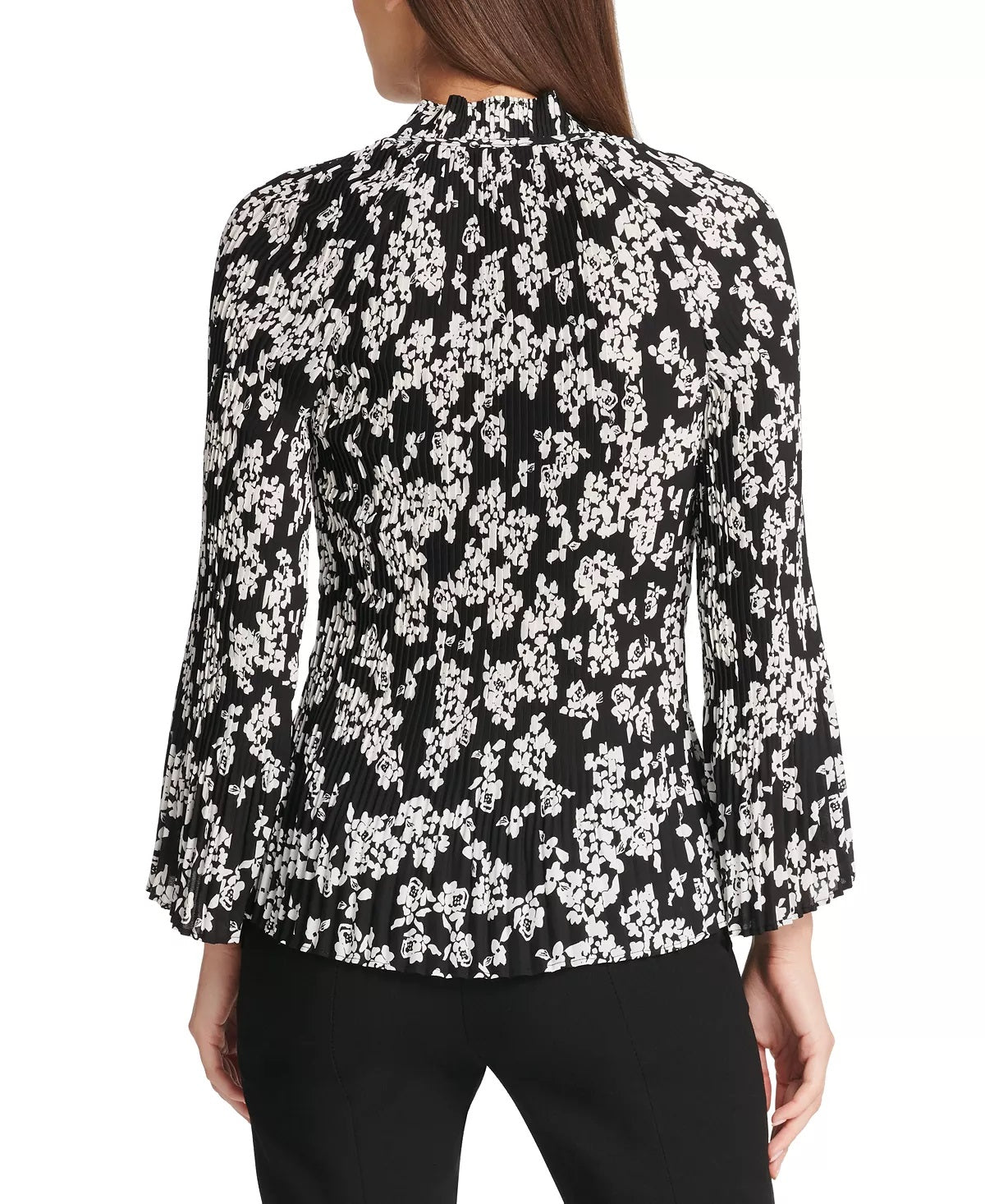 DKNY Women's Floral-Printed Pleated Top Charcoal Size X-Large