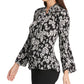 DKNY Women's Floral-Printed Pleated Top Charcoal Size X-Large
