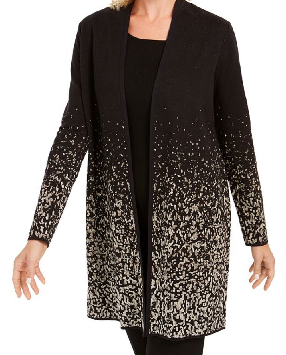 JM Collection Women's Ombre Jacquard Coatigan Black Size Petite S