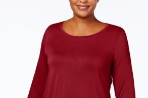 JM Collection Women's Plus Scoopneck Top Red Size 2X