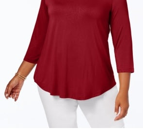 JM Collection Women's Plus Scoopneck Top Red Size 2X