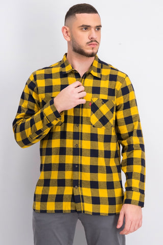 Levi's Men's Yanda Buffalo Plaid Flannel Shirt Yellow Size Medium