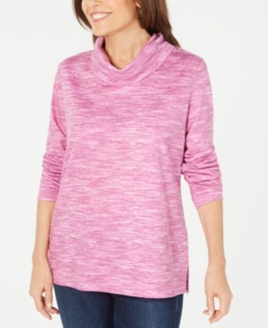 Karen Scott Women's Funnel Neck Space Dyed Top Pink Size Large