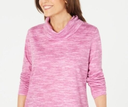 Karen Scott Women's Funnel Neck Space Dyed Top Pink Size Large