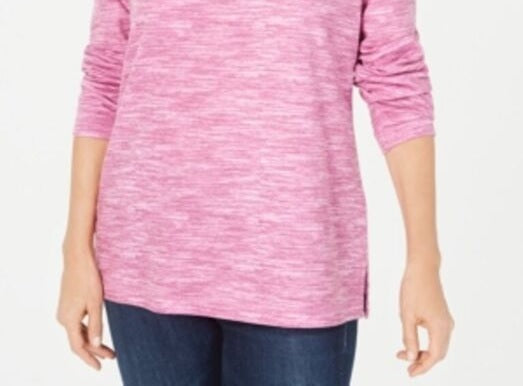 Karen Scott Women's Funnel Neck Space Dyed Top Pink Size Large
