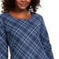 Karen Scott Women's Embellished Plaid 3/4 Sleeve Top Blue Size X-Small