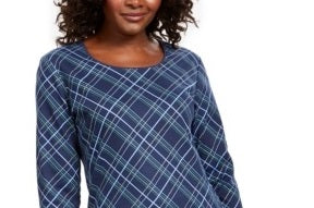 Karen Scott Women's Embellished Plaid 3/4 Sleeve Top Blue Size X-Small