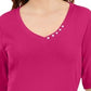 Karen Scott Women's Button Detail V Neck Top Pink Size Small