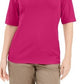 Karen Scott Women's Button Detail V Neck Top Pink Size Small