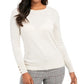 Charter Club Women's Merino Wool Button Cuff Crewneck Sweater Ivory Size Small