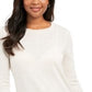 Charter Club Women's Merino Wool Button Cuff Crewneck Sweater Ivory Size Small