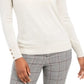 Charter Club Women's Merino Wool Button Cuff Crewneck Sweater Ivory Size Small