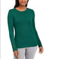 JM Collection Women's Button Cuff Crewneck Sweater Highland Green Size Small