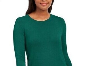 JM Collection Women's Button Cuff Crewneck Sweater Highland Green Size Small