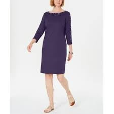 Karen Scott Women's Boat Neck Studded Dress Purple Size PS