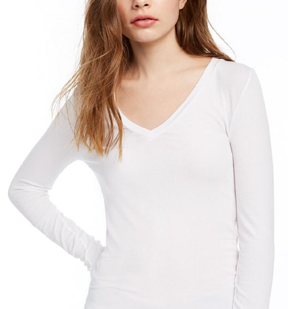 Splendid Women's Ribbed V Neck Tee White Size X-Large