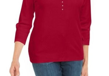 Karen Scott Women's Cotton Grommet Hardware Top Red Size PP