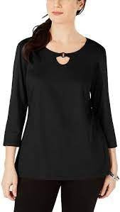 Karen Scott Women's Triple Ring Cutout Top Black Size X-Large