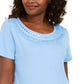 Karen Scott Women's Cotton Crochet Trim T-Shirt Blue Size Medium