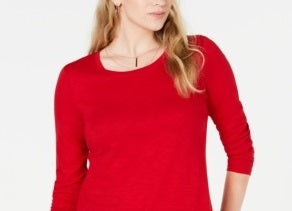 Style & Co Women's Long Sleeve Crewneck Top Red Size X-Large